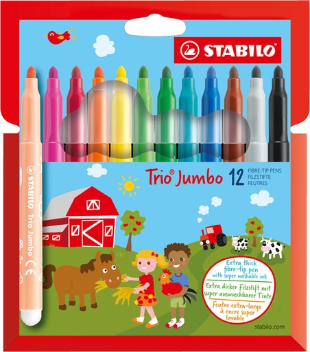 [631147] Feutre STABILO Trio Jumbo 380/12 Exra Large assorti blister 12 pièces