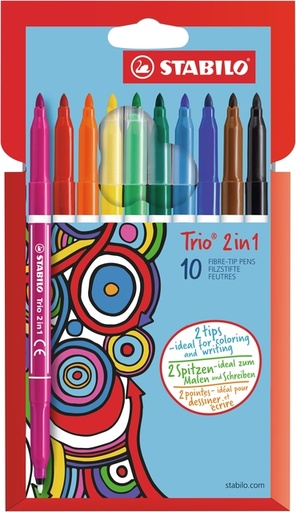 [631141] Feutre STABILO Trio 2-en1- assorti étui 10 pièces