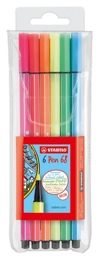 [633179] Viltstift STABILO Pen 68 medium fluor assorti etui à 6 stuks