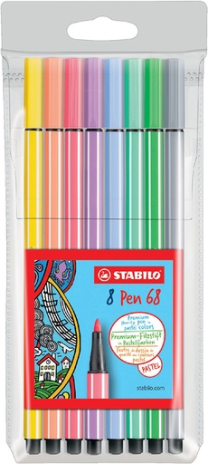 [633250] Feutre STABILO Pen 68 Medium pastel 8 pièces assorti