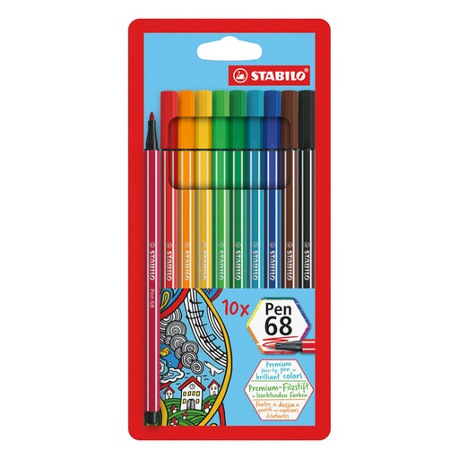 [633177] Feutre STABILO Pen 68/10 Medium étui 10 couleurs