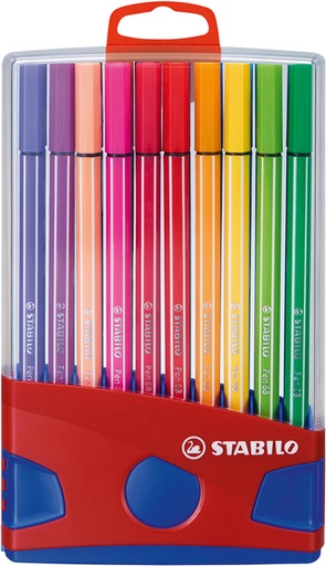 [633210] Viltstift STABILO Pen 68/20 ColorParade in rood/blauw etui M ass 20st
