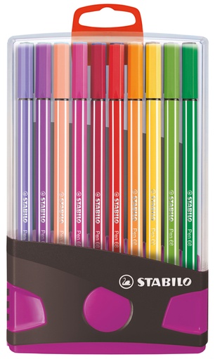 [633218] Feutre STABILO Pen 68/20 ColorParade anthracite/rose Medium assorti étui 20 pièces