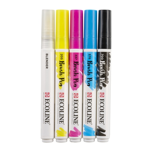 [142387] Brushpen Talens Ecoline set à 5 stuks primair