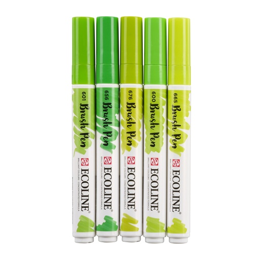 [630814] Feutre pinceau Talens Ecoline vert assorti 5 pièces