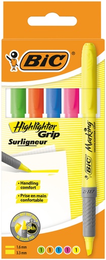 [635189] Surligneur BIC Grip assorti étui 5 pièces