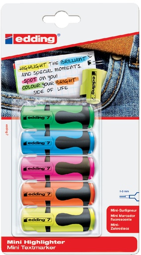 [960050] Surligneur edding 7 Mini 5 pièces assorti blister