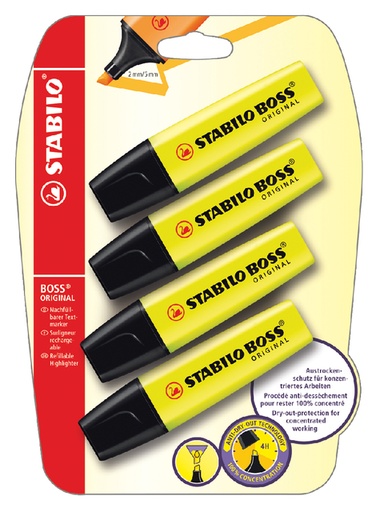 [635001] Markeerstift STABILO BOSS Original 70/24 geel blister à 4 stuks