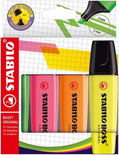 [635019] Surligneur STABILO BOSS Orginal 70/4 assorti étui 4 pièces