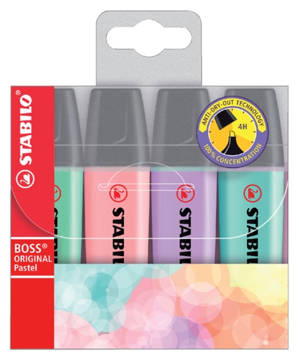 [635040] Markeerstift STABILO BOSS Original 70/4 pastel assorti etui à 4 stuks
