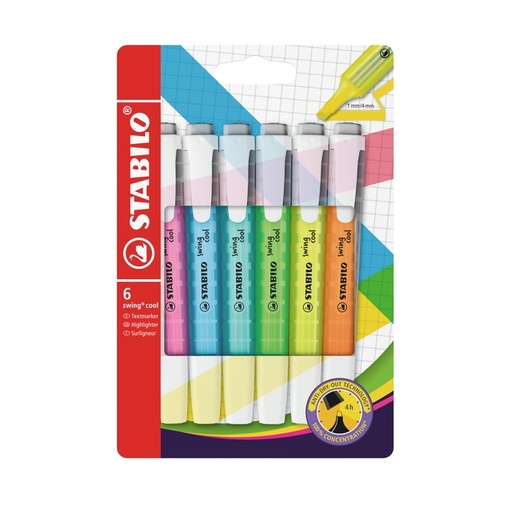 [635277] Surligneur STABILO Swing Cool 275/6 assorti 6 pièces