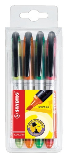 [635328] Surligneur STABILO Navigator 545/4 assorti étui 4 pièces