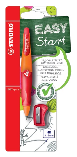 [712294] Portemine STABILO EASYergo HB 3,15mm droitier orange/rouge + taille-crayon