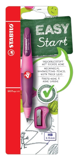 [712292] Vulpotlood STABILO Easyergo HB 3.15mm rechts roze/lila slijper blister