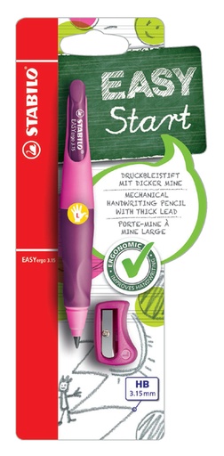 [712290] Portemine STABILO EASYergo HB 3,15mm gaucher rose/lilas + taille-crayon blister