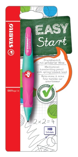 [712299] Vulpotlood STABILO Easyergo HB 1.4mm rechtshandig turquoise/neon roze blister à 1 stuk