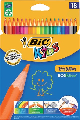 [640417] Crayon de couleur BIC Kids Evolution ECOlutions blister 18 couleurs