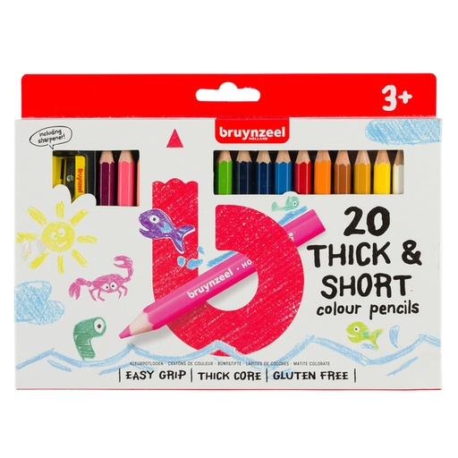 [640057] Crayon de couleur Bruynzeel Kids Thick & Short set 20 couleurs