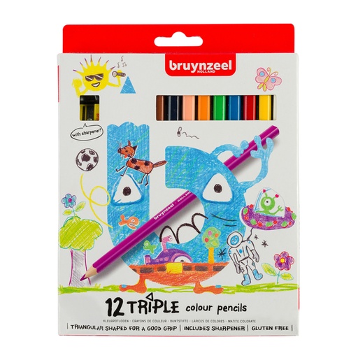 [640059] Crayon de couleur Bruynzeel Kids Triple set 12 couleurs