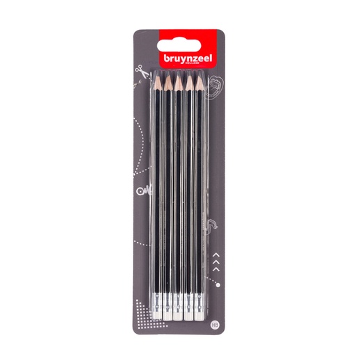 [640317] Crayon Bruynzeel Teens HB avec embout gomme blister 5 duretés gris