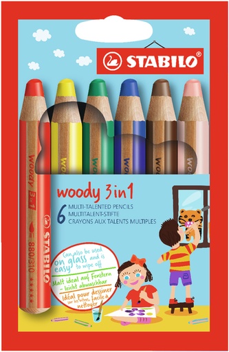 [640441] Crayons de couleur STABILO 880 Woody 3-en-1 assorti étui 6 pièces