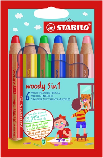 [640441] Crayons de couleur STABILO 880 Woody 3-en-1 assorti étui 6 pièces