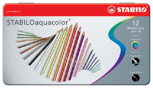 [640015] Kleurpotloden STABILO 1612 aquacolor assorti blik à 12 stuks