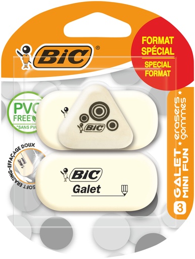 [721403] Gum Bic Galet pvc vrij zacht potlood wit blister à 3 stuks