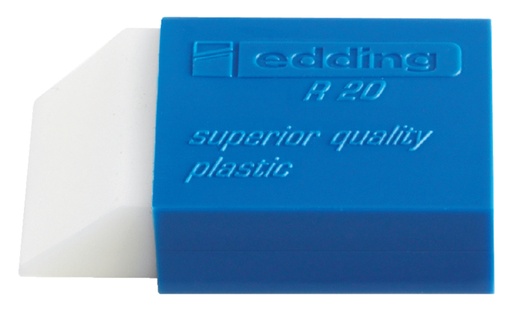 [720320] Gomme edding R20 Plastique 45x 24x10mm Blanc Fourreau Bleu