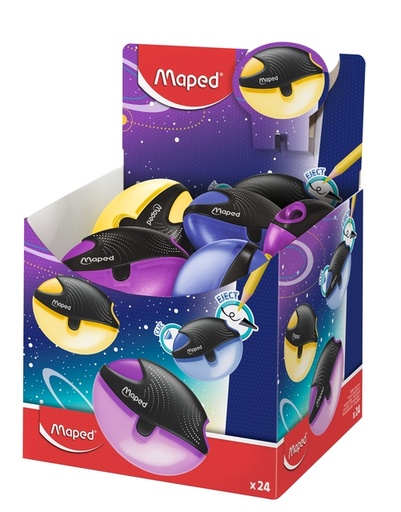[340206] Taille-crayon Maped Galatic 1 trou présentoir 24 pièces assorti