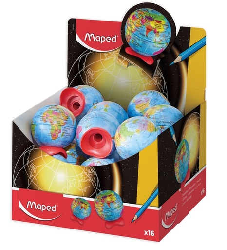 [340204] Taille-crayon Maped Globe 1 trou présentoir 16 pièces assorti