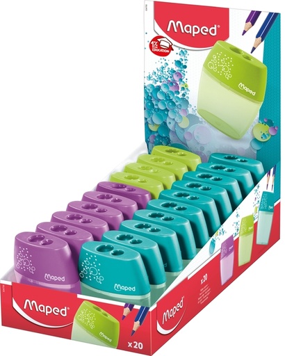 [340210] Puntenslijper Maped Shaker 2-gaats display à 20 stuks assorti