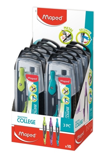 [710016] Compas Maped Métal 3 parties présentoir 10 pièces assorti