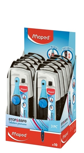 [710003] Compas Maped Stop & Safe 3 parties présentoir 10 pièces assorti