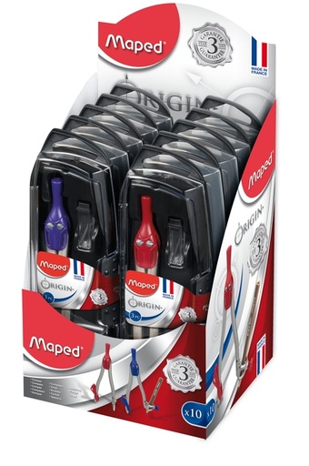 [710004] Compas Maped Origin 3 parties présentoir 10 pièces assorti