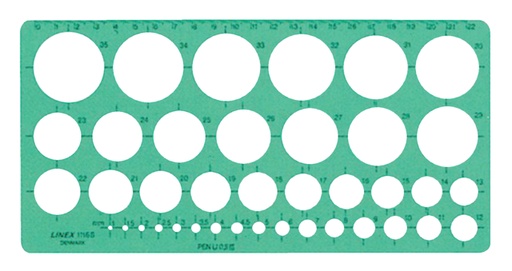 [731106] Cirkelsjabloon Linex 39 cirkels met inktvoetjes 1-35mm groen