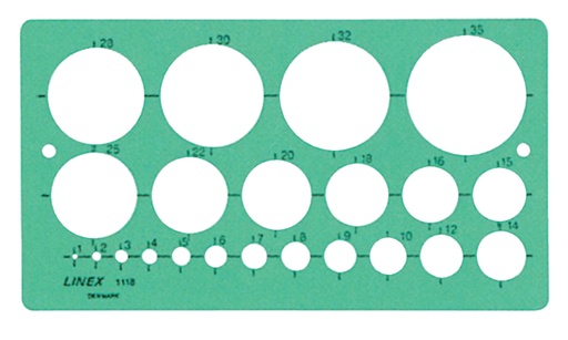 [731102] Cirkelsjabloon Linex 22 cirkels met inktvoetjes 1-35mm groen