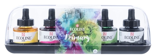 [701102] Encre Talens Ecoline avec  pipette set 5 couleurs primaires assorties