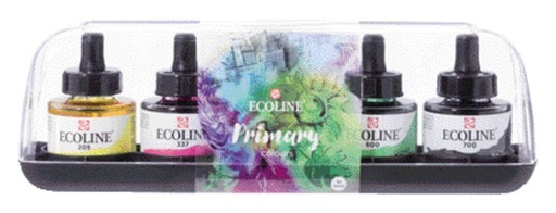 [701102] Encre Talens Ecoline avec  pipette set 5 couleurs primaires assorties