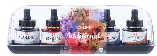 [701103] Encre Talens Ecoline avec pipette set additionel 5 couleurs assorties