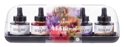 [701103] Encre Talens Ecoline avec pipette set additionel 5 couleurs assorties