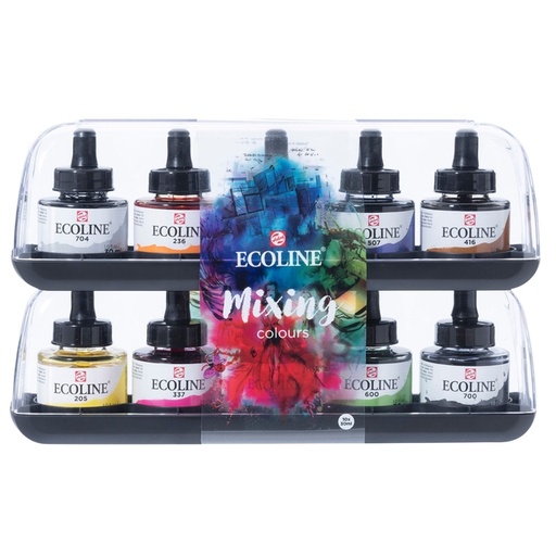 [701104] Encre Talens Ecoline avec piptette set additionel 10 couleurs assorties