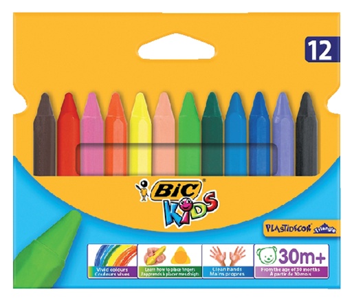 [640450] Kleurkrijt BicKids  857 Plastidecor triangel assorti etui à 12st