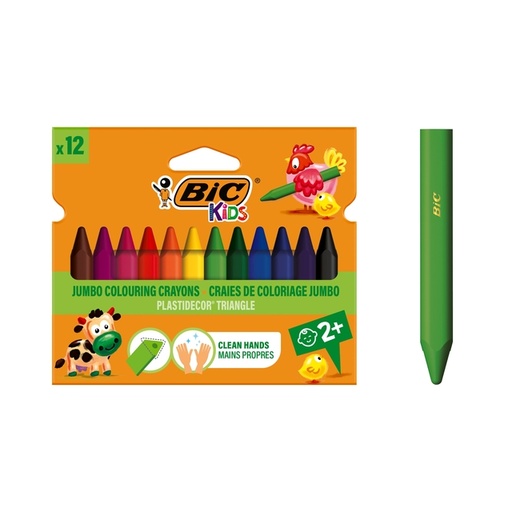 [640450] Kleurkrijt BicKids  857 Plastidecor triangel assorti etui à 12st