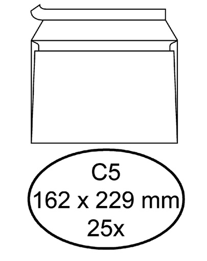 [158163] Enveloppe Quantore C5 162x229mm autocollante blanc 25 pièces