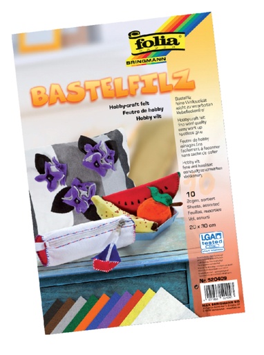 [580032] Feutrine Folia 20x30cm 150g couleurs assorties 10 feuilles