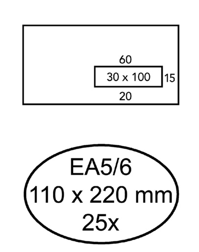 [158039] Envelop Quantore 110x220mm venster 3x10cm rechts zelfklevend 25 stuks