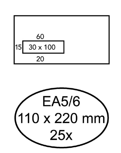 [158040] Enveloppe Quantore 110x220mm fenêtre gauche 3x10cm autocollante 25 pièces