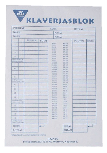 [099990] Bloc de score Klaverjas 50 feuilles