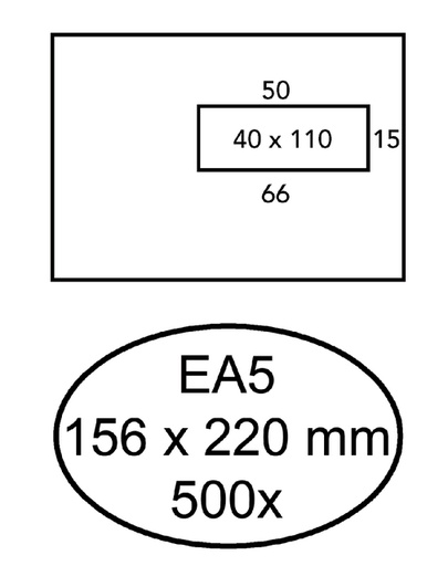 [180533] Enveloppe Quantore 156x220mm fenêtre droite 4x11cm autocollante 500 pièces